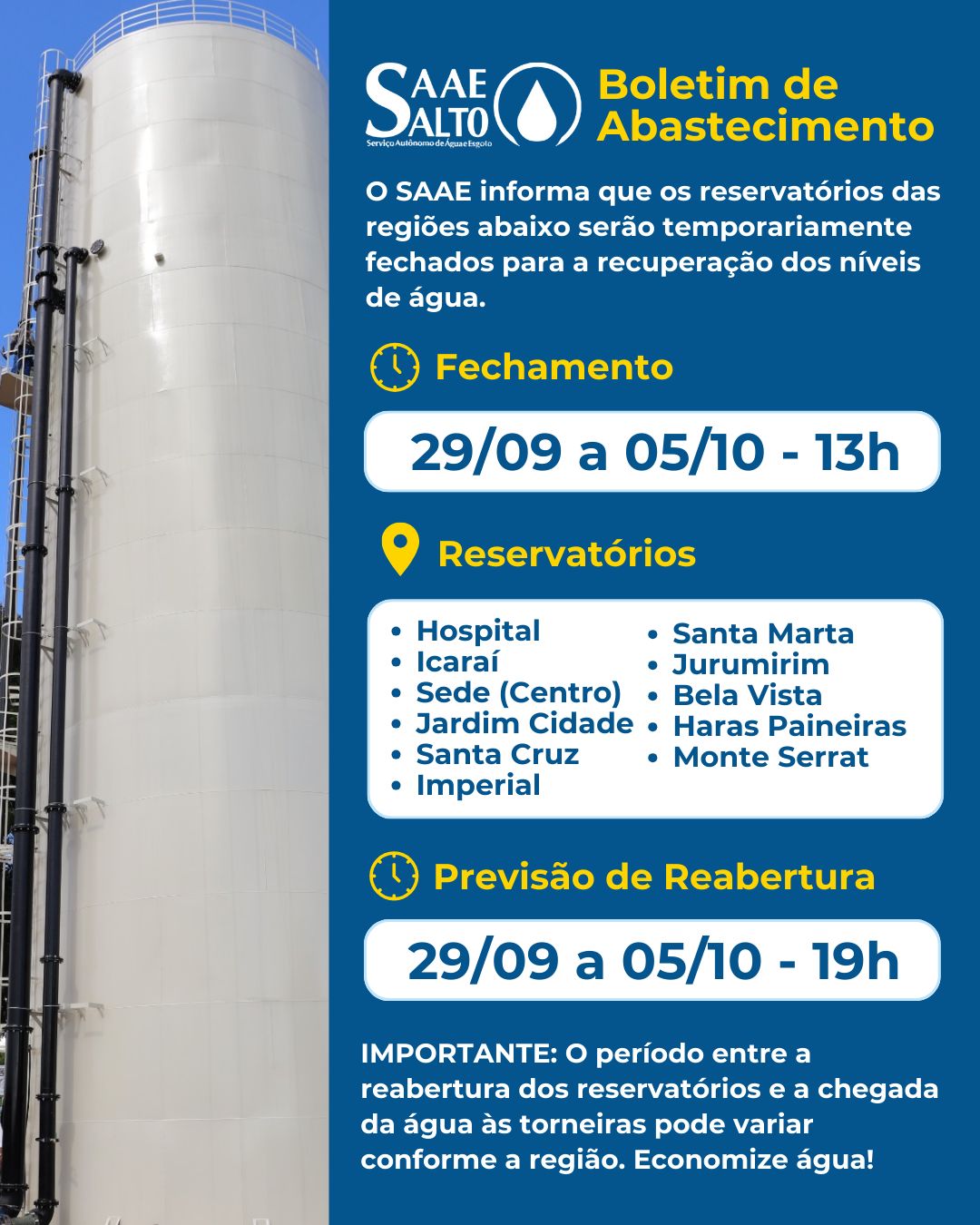 Leia mais sobre o artigo BOLETIM DE ABASTECIMENTO – 29/09 A 05/10