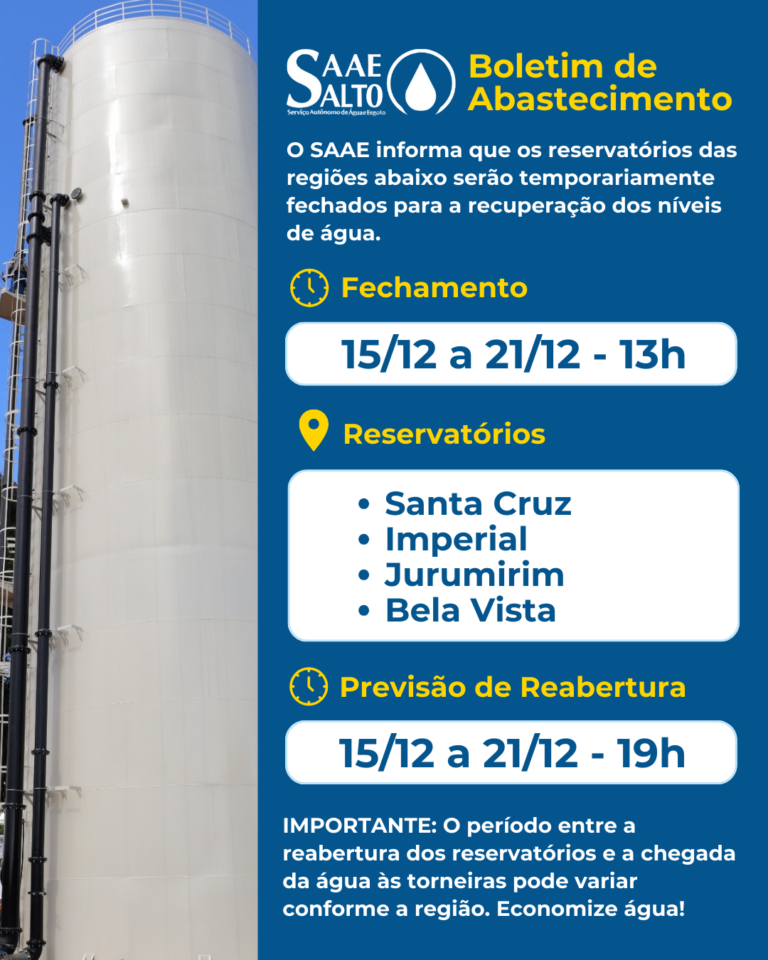 Leia mais sobre o artigo BOLETIM DE ABASTECIMENTO – 15 DE DEZEMBRO A 21 DE DEZEMBRO